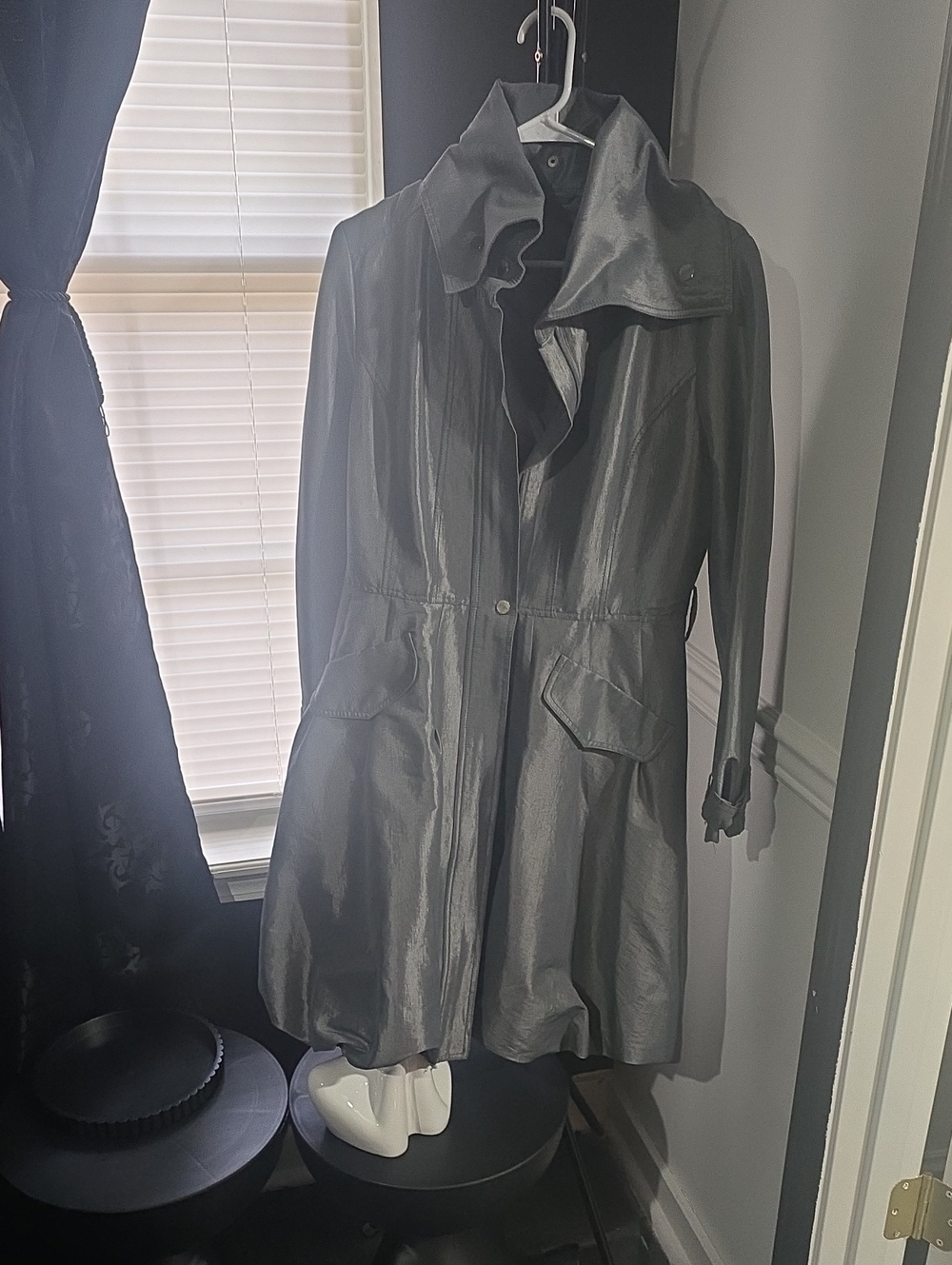 Womens Black Trench Coat with High Collar